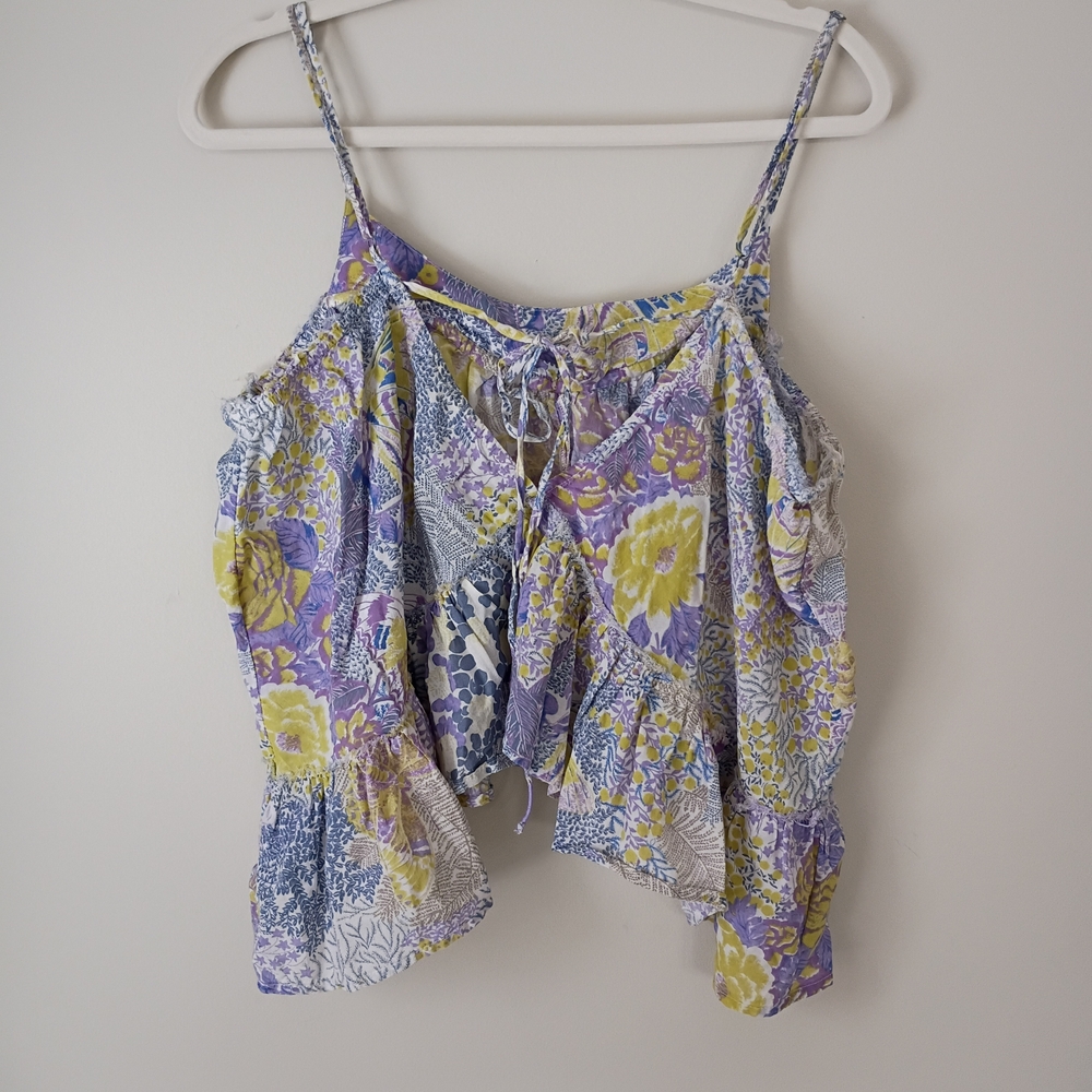 By Anthropology Floral Raw Hem Camisole In Purple and Yellow Size L - Picture 4 of 8